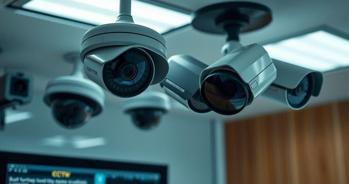 Câmaras de videovigilância instaladas num espaço interior